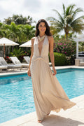 Dress beige. VESTIDO  abiertO EN LA ESPALDA.