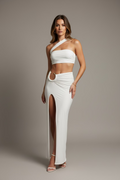 TOP ASIMETRICO FALDA LARGA ACCESORIO SERPIENTE.BLANCO. WHITE