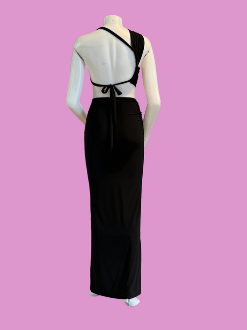 BLACK DRESS SNAKE SKIRT ASYMMETRIC TOP