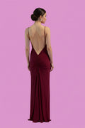 WINE DRESS OPEN BACK